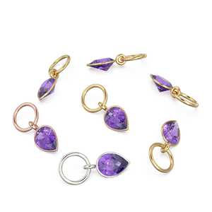 Colgante de oro macizo con amatista en forma de pera, joyería fina minimalista pequeña, collar con piedra de nacimiento de febrero, gema púrpura - Product Image 2