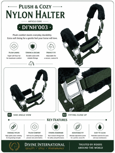 Harnais pour cheval en nylon doublé de polaire verte Divine International, avec accessoires en laiton, modèle DI'NH'003, taille/emballage personnalisé |   Équestre - Product Image 2