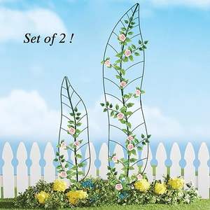 โครงเหล็กตกแต่งสวนสไตล์โมเดิร์นหรูหรา ลายใบไม้สีเขียว สำหรับพืชเลื้อยและตกแต่งดอกไม้ ชุด 2 ชิ้น - Product Image 4