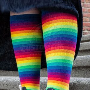 <b>Rainbow</b> Striped Knee <b>Socks</b> Men Knitted Breathable Spandex Polyester Cotton Daily Wear Spring Season Regular Style - Product Image 6