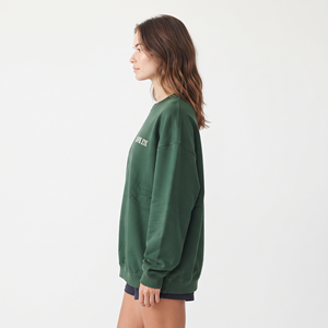 เสื้อสเวตเชิ้ตสีเขียวเข้มทรงโอเวอร์ไซส์ สไตล์สตรีท สำหรับผู้หญิง คอวี แขนเสื้อแบบดรอปไหล่ ปักลาย - Product Image 6