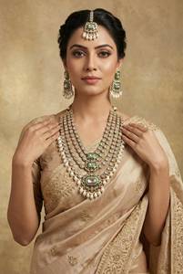 Parure de bijoux vintage indienne pour mariée, en laiton plaqué or, avec collier Kundan, boucles d'oreilles et Maang Tikka, imitation perles, cadeau de mariage pour femme - Product Image 5