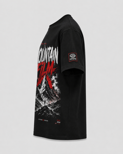 T-shirt graphique noir surdimensionné personnalisé pour homme, style streetwear, imprimé montagne, en coton épais, vêtement d'été décontracté pour l'extérieur - Product Image 4