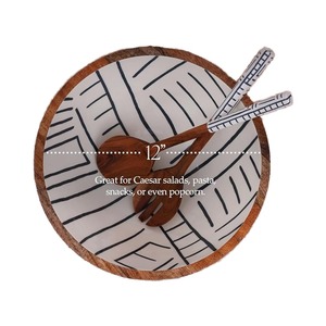 Solid Wood Salad Bowl Set Polished Round <b>Serving</b> Bowl with Wooden <b>Spoon</b> for Wedding Fruit and Home Decor - Product Image 6