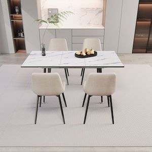 Juego de Mesa y Sillas de Comedor Modernas Extensibles de MDF de 47 y 63 Pulgadas, Blancas y Beige, para 2-6 Personas, Colección de Muebles Elegantes para Comedor - Product Image 3