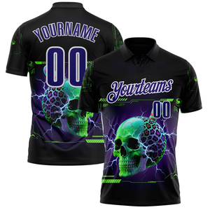 Camiseta Deportiva de Poliéster para Hombre, Personalizada con Nombre de Equipo, Color Negro, Morado Oscuro y Blanco, Transpirable, de Secado Rápido, con Estampado 3D de Rayos y Bolsillo - Product Image 1