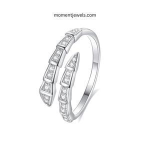 Silver Moissanite Snake Ring Open Band Claw Setting Light Luxury Jewelry for Wedding Gift Party - Product Image 3
