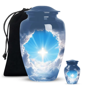 Urna Funeraria de Cobre Blue Sky Cross para Cenizas de Adultos, Recuerdo Conmemorativo para Entierro - Product Image 2