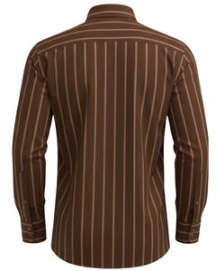 Camisa de Vestir Personalizada para Hombre, Color Marrón con Rayas Verticales, Corte Entallado, Botones, Manga Larga, Formal, Informal, para Oficina, Mezcla de Algodón, OEM Personalizado - Product Image 2