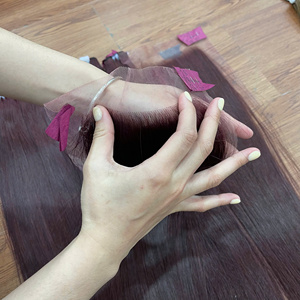 Extensiones de Cabello Humano de Lujo, Color Vino Tinto, Liso Natural, Tejido a Máquina - Product Image 3