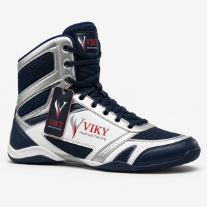Premium Quality 2026 Best Selling VIKY INDUSTRIES Boxing Shoes Lace-Up <b>Mesh</b> Breathable High <b>Top</b> Navy Blue <b>Silver</b> - Product Image 5