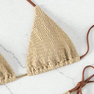 Ensemble bikini femme push-up smocké, haut triangle licou, bas à nouer sur le côté, imprimé animal, perles sur le devant, séchage rapide, sexy - Product Image 3