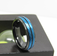 Bague en carbure de tungstène noir avec incrustation étoile bleue taillée et double rainures, alliance de mariage étagée de 8 mm pour homme, bijoux en gros