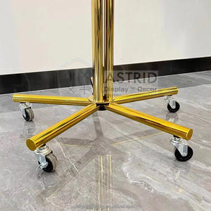 Porte-vêtements moderne et écologique en acier inoxydable doré, personnalisable, avec rail à roulettes mobile pour costumes et vêtements homme, femme, enfant - Product Image 3