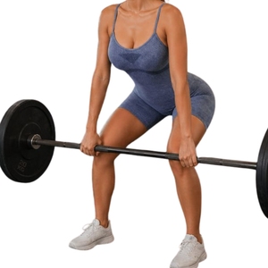 Women's Plus Size <b>Short</b> Sleeveless Spaghetti Strap Yoga Sport Gym <b>Jumpsuit</b> Set in 100% Polyester Solid - Product Image 2