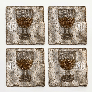 Sous-verres perlés artisanaux pour verres à vin, lot de 4, carrés, pour gobelets, tasses, cocktails, bar, table à manger, décoration de fête - Product Image 1