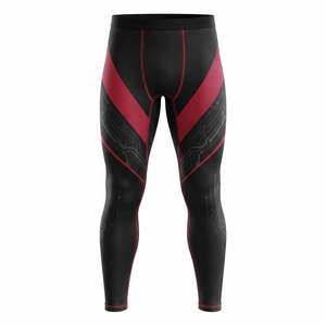 Pantalones de Compresión Negros y Rojos para Hombre, Sublimados, para MMA, BJJ, Grappling, Ajuste Ceñido, Absorben la Humedad, Transpirables y Elásticos - Product Image 1
