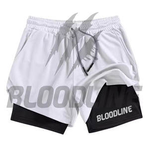 BLOODLINE Men's Black Sport Shorts <b>Mid</b> Waist Elastic Quick Dry Pockets Front Logo Knitted Fabric - Product Image 2