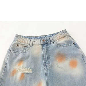Pantalones Cortos de Mezclilla Rotos de Cintura Alta para Hombre, con Botones, de Algodón Lavado, Estilo Casual - Product Image 4