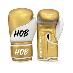 Gants de boxe HOB en similicuir noir et or, gants d'entraînement avec sangle de poignet réglable en velcro pour adultes - Product Image 4