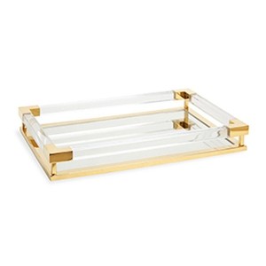 Modern Indian High Class Glass and <b>Acrylic</b> <b>Mirror</b> Trays Gold-Plated Lightweight Decorative Servingware 2pcs - Product Image 2