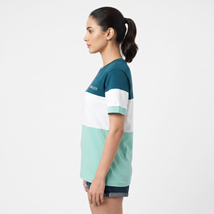 Camiseta de Algodón de Punto Tricolor con Cuello Redondo y Logotipo Personalizado para Mujer, Corte Regular, Ropa Casual de Verano - Product Image 4
