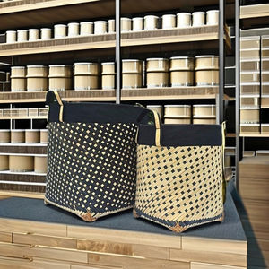 Eco-friendly <b>square</b> bamboo <b>basket</b> with interlaced blue and white patterns suitable for households restaurants hotels and resorts - Product Image 5