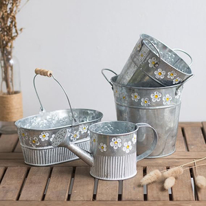 Pot de fleurs en métal galvanisé, seau de jardin en métal avec poignées en corde, jardinière galvanisée - Product Image 6