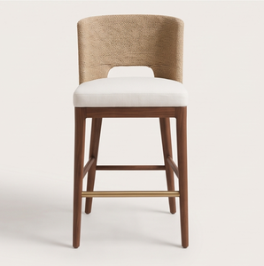 Chaise de bar moderne en rotin rembourrée avec pieds en bois, style côtier, mobilier pour la maison - Product Image 2