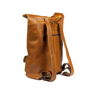 Vintage Leather <b>Roll</b> Top <b>Backpack</b> Crazy Horse Cowhide Travel Bag Mens Large Capacity Laptop Rucksack 15.6 LTBP-0053 - Product Image 2