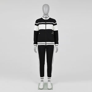 Ensemble de survêtement unisexe personnalisé noir et blanc d'hiver, sweat-shirt à fermeture éclair court en molleton de coton et pantalon de jogging, vêtements décontractés streetwear et sportswear - Product Image 1