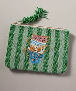 Mini porte-monnaie rayé perlé, pochette brodée, sac à main zippé pour clés, cartes et maquillage - Product Image 3