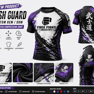 Rashguard unisexe à manches courtes personnalisé OEM, impression par sublimation, séchage rapide, protection UV UPF50+, tissu antibactérien et écologique - Product Image 1