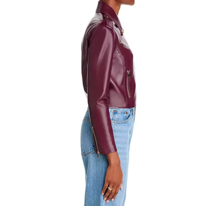 REBA SPORTS IMPEX Brown Genuine Leather Breathable Bomber <b>Jacket</b> Women Zip up Pocket Cuffs Ribbed Hem Custom Logo Autumn Winter - Product Image 4