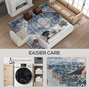 Tappeto Vintage Blu Lavabile 8x10, Antiscivolo, a Pelo Medio, Realizzato a Macchina per Soggiorno, Camera da Letto, Sala da Pranzo - Product Image 5