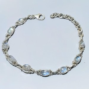 Handmade Genuine Rainbow Moonstone <b>Bracelet</b> Sterling Silver <b>Adjustable</b> Natural Gemstone Jewelry For Women Gift - Product Image 1