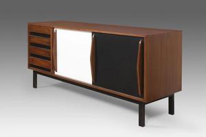 Aparador de Madera Maciza de Estilo Moderno de Mediados de Siglo, Mueble Buffet de 3 Puertas, Puertas Corredizas, Soporte para TV, Credenza, Gran Capacidad, Duradero, para Sala de Estar - Product Image 5