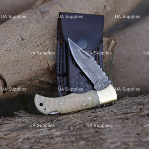 Custom Sculpted Bone Handle Back <b>Lock</b> Damascus Folding Pocket Knife Handmade Camping Hunting EDC UA Supplies Industrial Grade 1 - Product Image 6