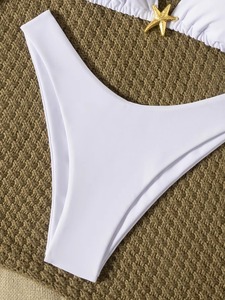 Conjunto de Bikini Blanco con Tirantes, Traje de Baño para Mujer con Decoración de Estrella de Mar, Color Sólido, Elástico, Ropa de Playa, Bikini de Dos Piezas - Product Image 4