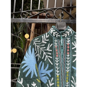 Veste bomber en velours écologique brodée à la main, col mandarin, manches longues, motif floral, courte, pour femme, automne, verte - Product Image 6