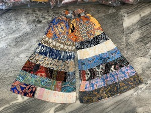 Pantalon palazzo en patchwork de soie de sari recyclée, style bohème, à jambes larges, été, écologique, séchage rapide, respirant, taille haute - Product Image 5