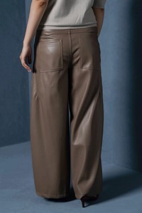 Pantalones anchos de piel de oveja de cintura alta para mujer, color sólido, cintura elástica, ajuste holgado, estilo minimalista de longitud completa - Product Image 3