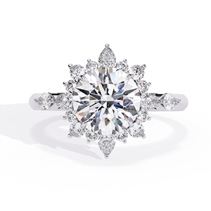 Bague de fiançailles en platine avec diamant rond brillant et diamants naturels certifiés GIA, style classique pour femme - Product Image 1
