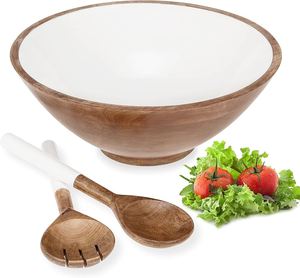 Bol en bois de couleur blanche, ensemble de cuillères et Folk de couleur blanche à l'intérieur - Product Image 6