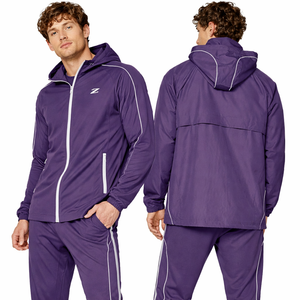 Ensemble de survêtement coupe-vent violet à capuche pour homme, léger, imperméable et respirant, veste et pantalon de sport, tenue d'entraînement personnalisée OEM - Product Image 1