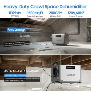 Deumidificatore Commerciale da 113 Pinte con Pompa di Scarico Automatica Interna, Dispositivo ad Alta Efficienza per il Controllo dell'Umidità - Product Image 3