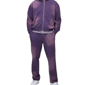 Unisex Purple Dip Dye Hooded Tracksuit Full <b>Sleeve</b> Casual Autumn Wear 100% Cotton Gradient Color <b>Sweatshirt</b> Pants Regular Fit - Product Image 1