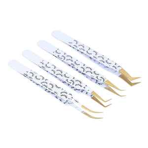 High Quality New Design Printed Lash White 7 Gold Tweezers for Russian Volume Eyelash Extension Tweezers Set for Eye Make up - Product Image 2