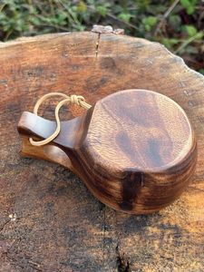 Handmade Wooden Tea <b>Cup</b> Round Shape Minimalist Design With Handle Natural Finish Rustic Drinkware - Product Image 4