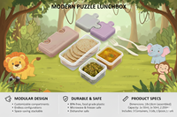Boîte à lunch portable sans BPA, chauffable, pour collations de bébé, boîte à puzzle pour enfants, conteneur pour aliments complémentaires aux fruits avec couvercle en plastique